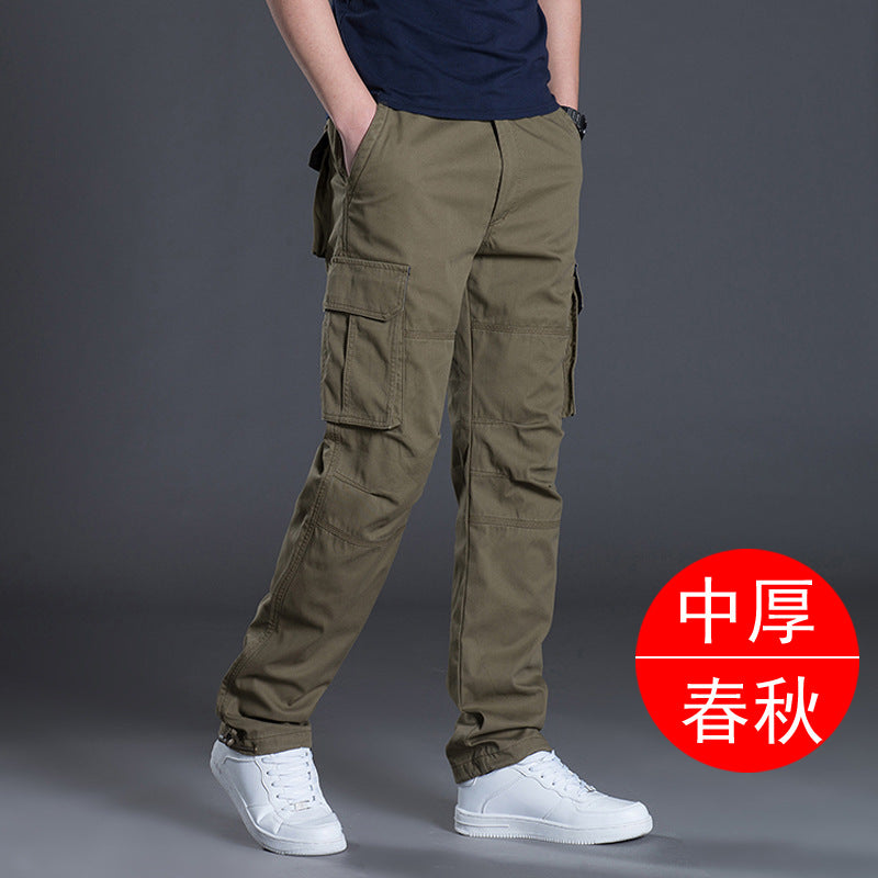 Autumn and Winter Thickened New Arrival Multi-Pocket Camouflage Crane Pants Men's Trendy Straight Loose Sports Casual Trousers Work Pants