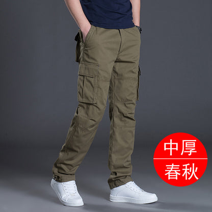 Autumn and Winter Thickened New Arrival Multi-Pocket Camouflage Crane Pants Men's Trendy Straight Loose Sports Casual Trousers Work Pants