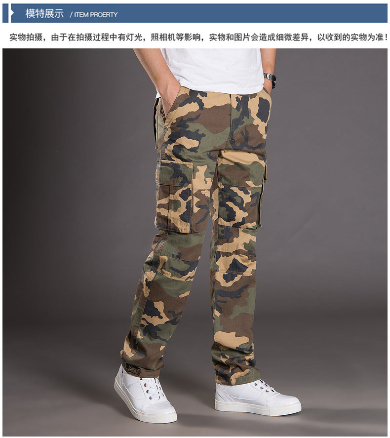 Autumn and Winter Thickened New Arrival Multi-Pocket Camouflage Crane Pants Men's Trendy Straight Loose Sports Casual Trousers Work Pants