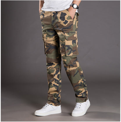 Autumn and Winter Thickened New Arrival Multi-Pocket Camouflage Crane Pants Men's Trendy Straight Loose Sports Casual Trousers Work Pants