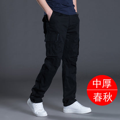 Autumn and Winter Thickened New Arrival Multi-Pocket Camouflage Crane Pants Men's Trendy Straight Loose Sports Casual Trousers Work Pants