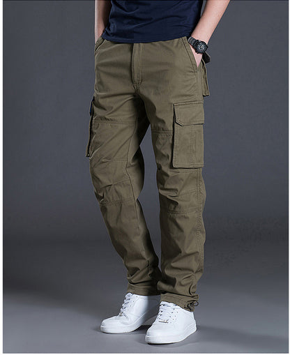 Autumn and Winter Thickened New Arrival Multi-Pocket Camouflage Crane Pants Men's Trendy Straight Loose Sports Casual Trousers Work Pants