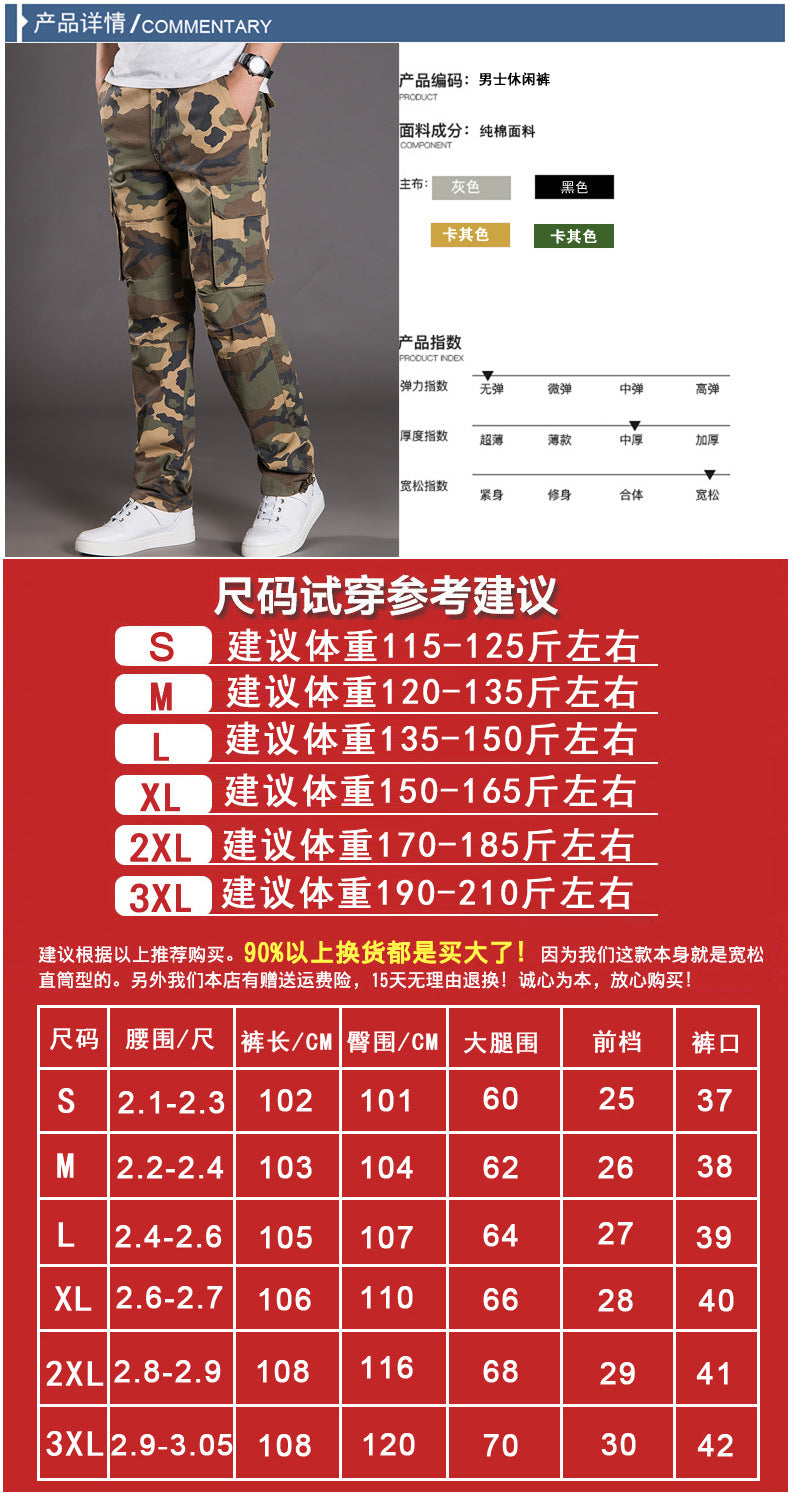 Autumn and Winter Thickened New Arrival Multi-Pocket Camouflage Crane Pants Men's Trendy Straight Loose Sports Casual Trousers Work Pants