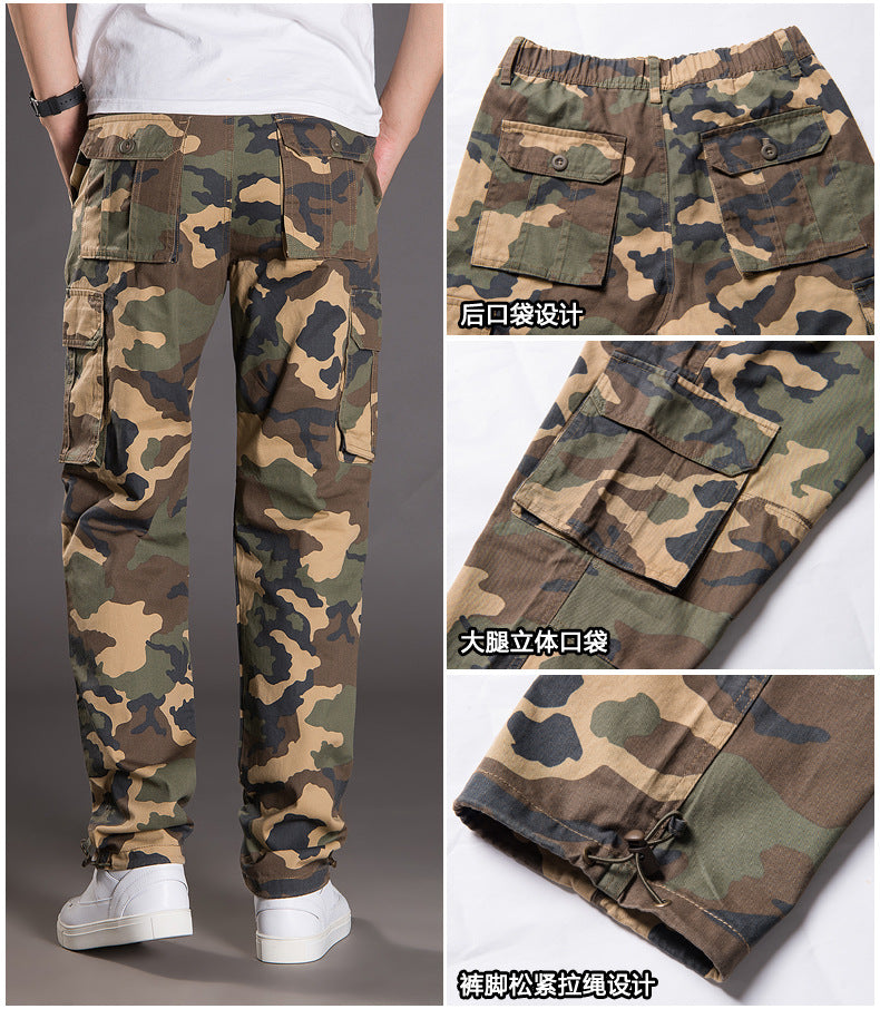 Autumn and Winter Thickened New Arrival Multi-Pocket Camouflage Crane Pants Men's Trendy Straight Loose Sports Casual Trousers Work Pants