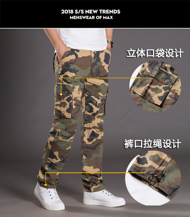 Autumn and Winter Thickened New Arrival Multi-Pocket Camouflage Crane Pants Men's Trendy Straight Loose Sports Casual Trousers Work Pants
