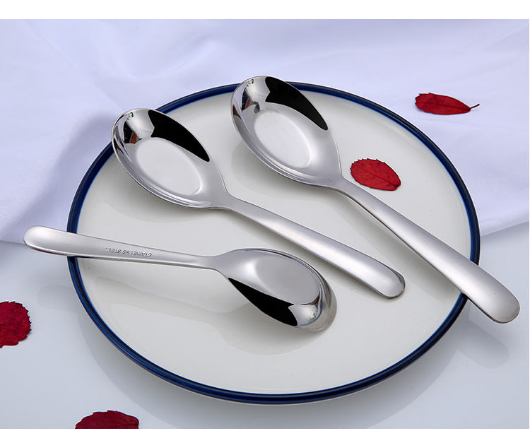 Stainless Steel Flat Bottom Spoon Thickened Spoon Palace Soup Spoon Household Kitchen Hotel Restaurant Soup Rice Spoon Creative Small Spoon