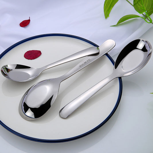 Stainless Steel Flat Bottom Spoon Thickened Spoon Palace Soup Spoon Household Kitchen Hotel Restaurant Soup Rice Spoon Creative Small Spoon by PDG ibma
