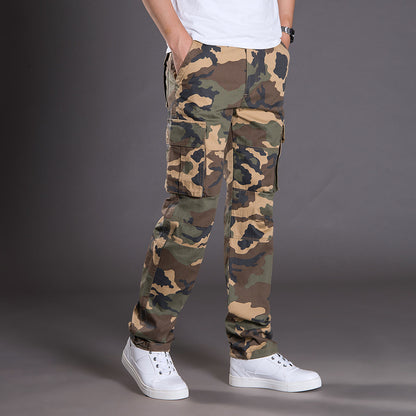 Autumn and Winter Thickened New Arrival Multi-Pocket Camouflage Crane Pants Men's Trendy Straight Loose Sports Casual Trousers Work Pants