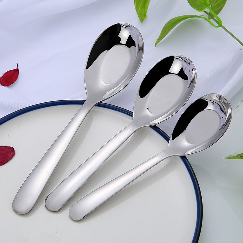 Stainless Steel Flat Bottom Spoon Thickened Spoon Palace Soup Spoon Household Kitchen Hotel Restaurant Soup Rice Spoon Creative Small Spoon