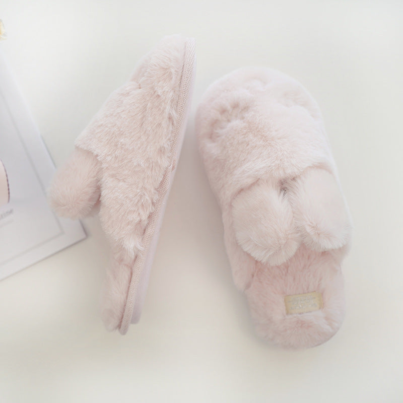 halluci autumn and winter small rabbit velvet soft warm cotton slippers squinting cute indoor home slippers