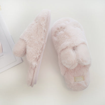 halluci autumn and winter small rabbit velvet soft warm cotton slippers squinting cute indoor home slippers