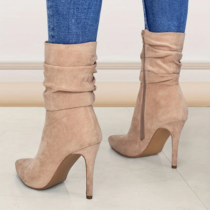 Women's Long Leg Knee High Boots for Autumn and Winter 2025, New Style for Women with Pointed Toes, Fine Heels, and Wrinkled Middle Heels, Women Shoes