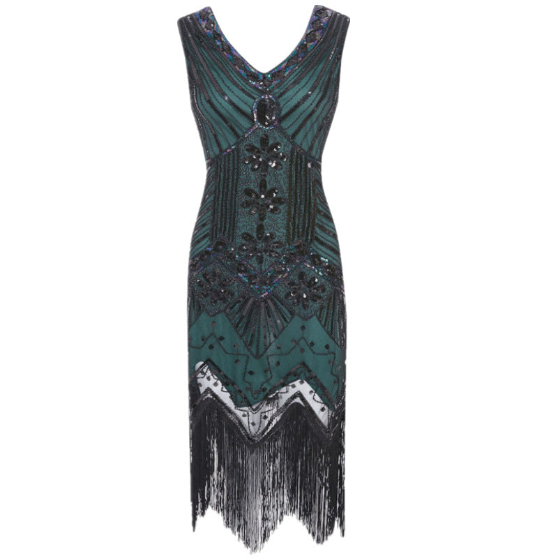 S-4Xl Amazon Wish Real Shot 1920S Retro Sequin Dress Handmade Beaded Tassel Plus Size Evening Dress