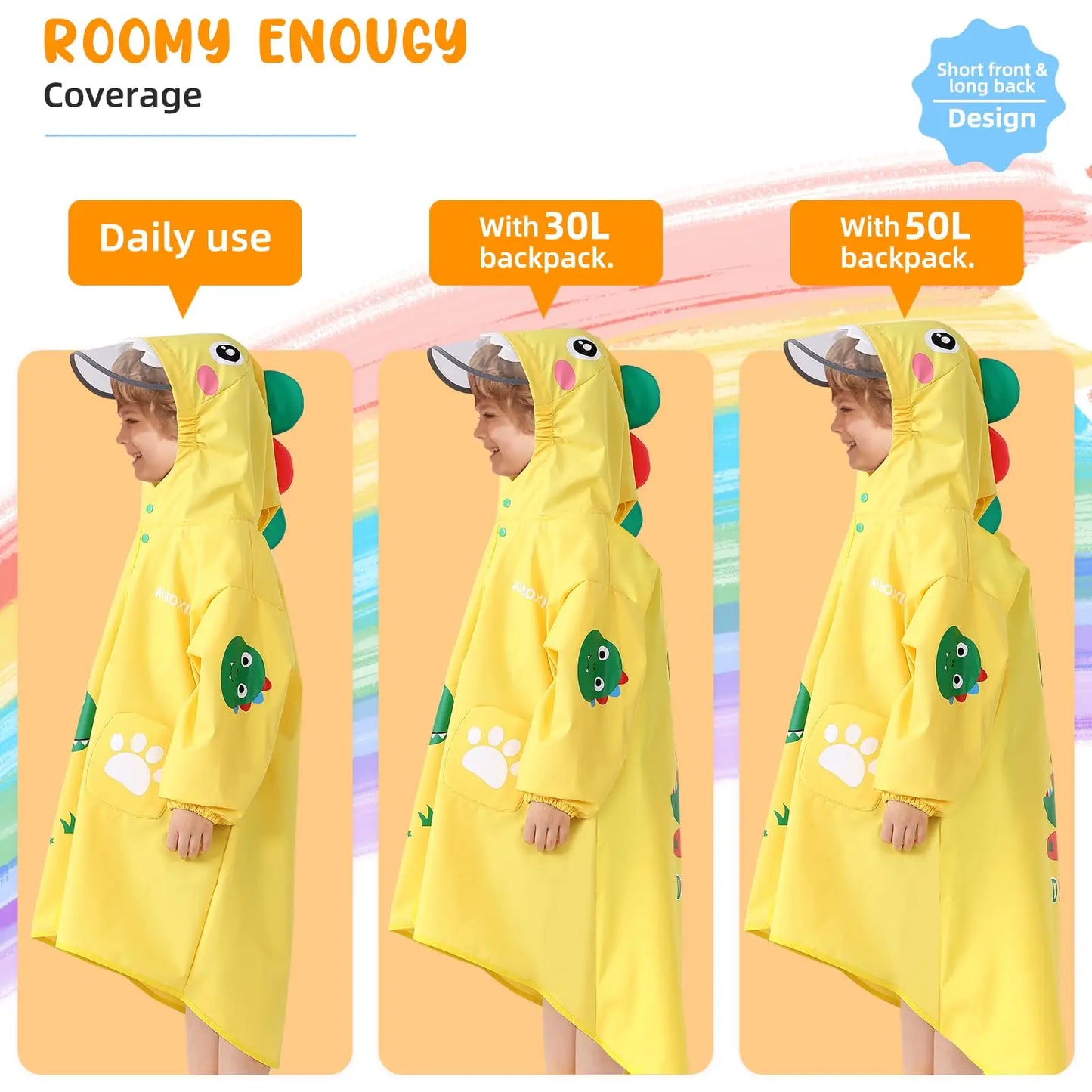 Kids Waterproof Yellow Raincoat with Adjustable Clear Brim Modern Style Children's Portable Lightweight Rainwear