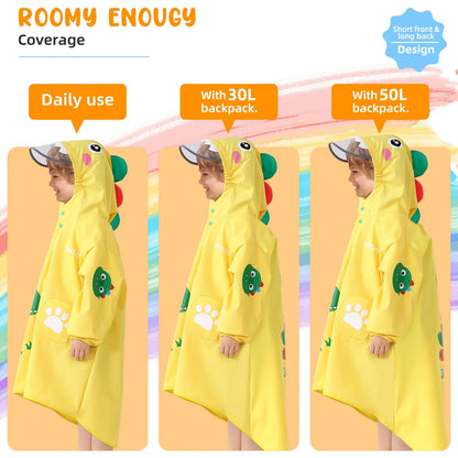 Kids Waterproof Yellow Raincoat with Adjustable Clear Brim Modern Style Children's Portable Lightweight Rainwear