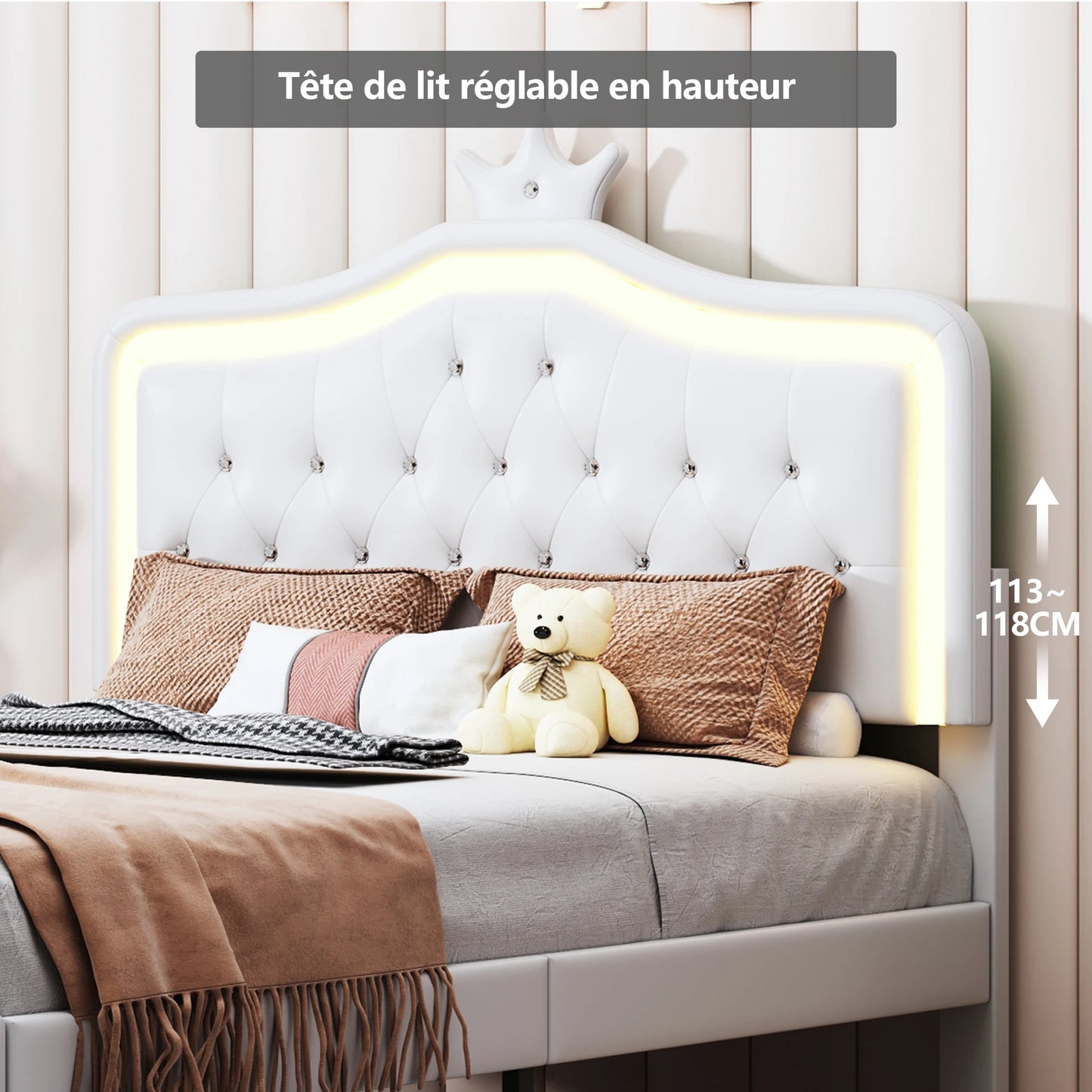 Rosahqnda Children bed Padded Single bed 90*200cm Double Bed 140*200cm girls bed Princesses bed Youth bed Frame PU