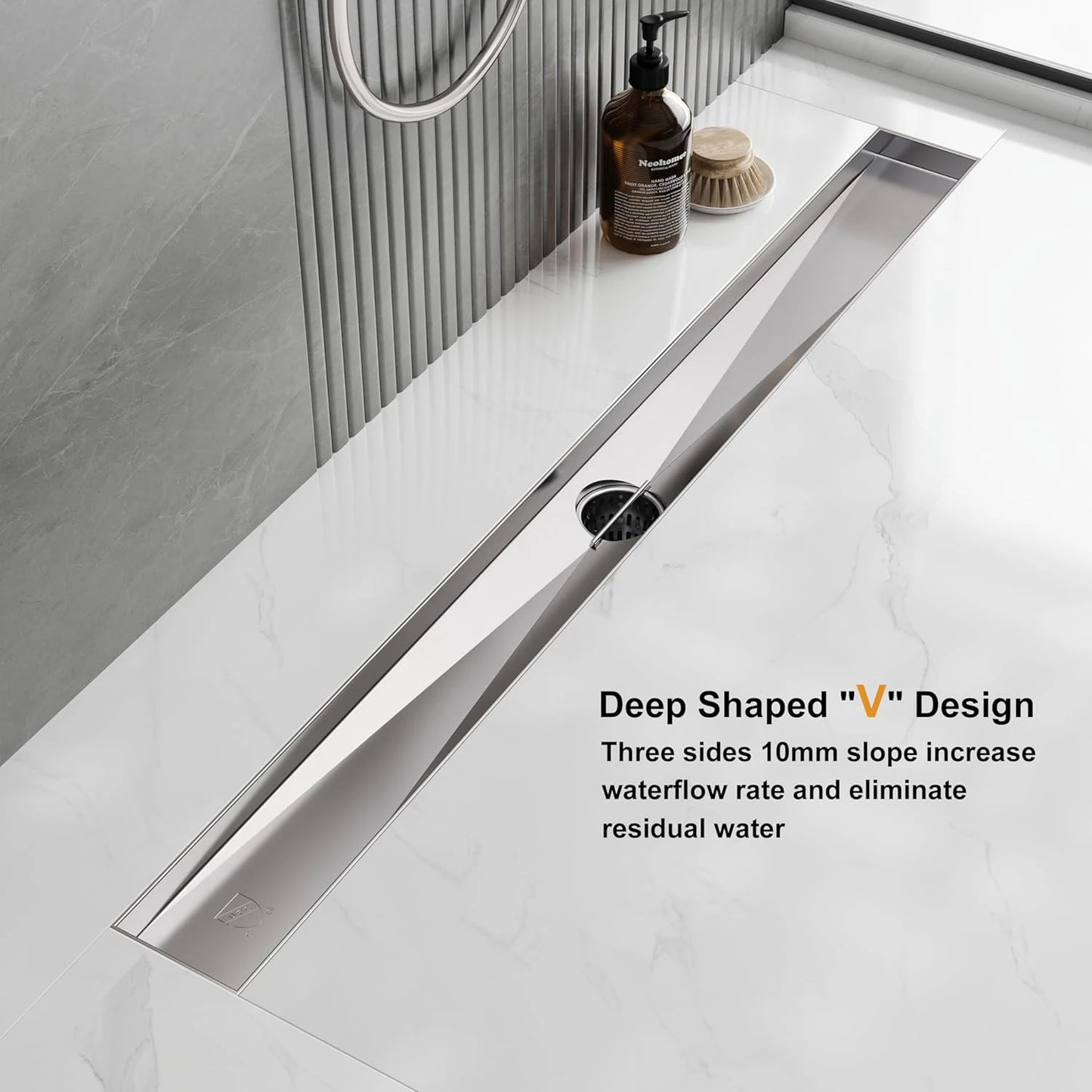 NEODRAIN 32 Inch Modern Stainless Steel Shower Drain Square Slot Cover Direct Drain Style for Bathroom USA Dropship Supported