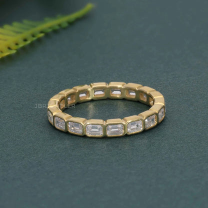 Trendy IGI Certified VVS Emerald Lab Grown Diamond 14k Solid Gold Bezel Set Wedding Band Ring Fine Fashion Luxury Women Jewelry