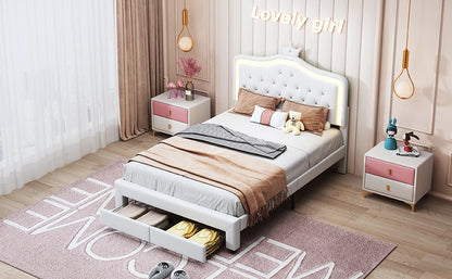 Rosahqnda Children bed Padded Single bed 90*200cm Double Bed 140*200cm girls bed Princesses bed Youth bed Frame PU