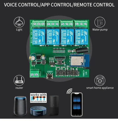 Tuya Smart Switch Wifi Garage Door Wifi Relay Switch Wifi RF 4 Channel Module 85-265V Wifi Curtain Module Wireless Switch