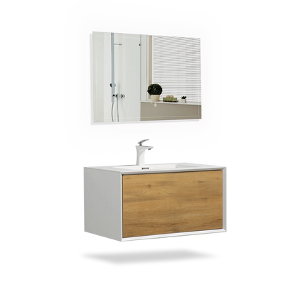 Commercial Sample Available 30 Inch Wall Hung Vanity Modern Bathroom Cabinet with Integrated Sink for Hotel Apartment Project