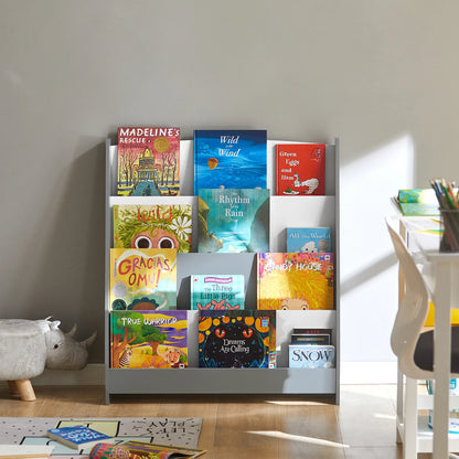 SoBuy KMB32 Children's Bookshelf Children's Shelf Newspaper stand with 4 Shelves storage Shelf for Children White