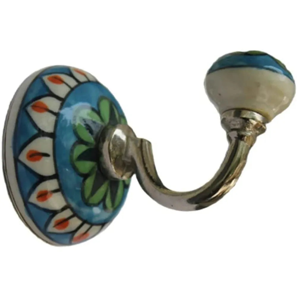 Floral Design Colourful Ceramic Metal Eco-Friendly Wall Mounted Towel Hooks for Hanging Clothes Jewellery Bathroom Living Room