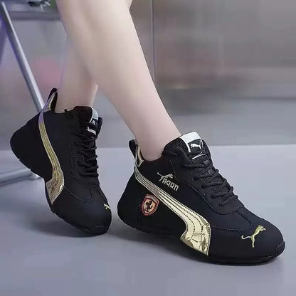 Women's Elevator Shoes Waterproof Leather Surface Breathable Mesh Surface Embroidered Versatile Walking Sneakers