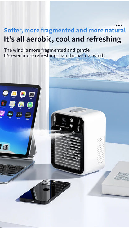 Portable Mini Air Conditioner for Dormitory | Fast Cooling Ultrasonic Nano Mist LCD Display Rechargeable Portable Outdoor Cooler
