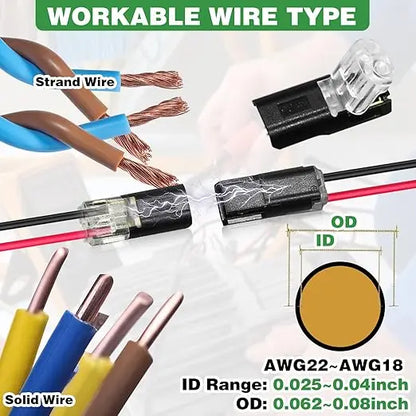 50 Pack 2 Pin Wire Connectors, Tool-Free No-Strip Quick Splice for LED Strip Lights, 22–18 AWG