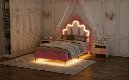 Rosahqnda Children's bed girls Single bed Double Bed Children bed Princess Crown Shape bed Adjustable Headboard