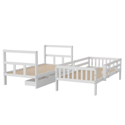 Rosahqnda children's high bed 90x200 cm 140x200 cm, children's bed with crash protection, stair, storage space, bunk bed, solid wood