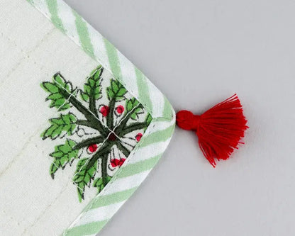 White and Green Palm Print Coasters 100% Cotton India Block Printed Fabric Coasters 5*5 Inch for Coffee Mug Coffee Table