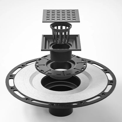 US Standard 4 Inch Square Shower Drain Stainless Steel Floor Drain with Durable ABS Base Dropshipping Supported