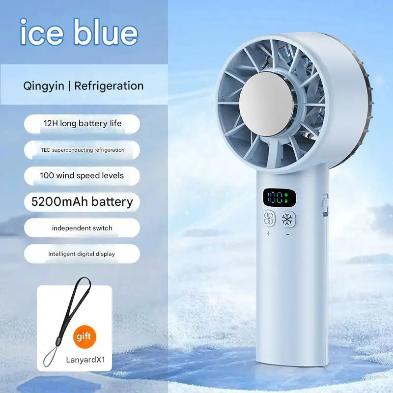 5200mAh Portable Mini Handheld Fan with LED Display Semiconductor Refrigeration 100 Speeds USB Rechargeable Battery Outdoor Fan