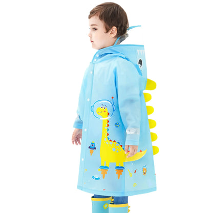 Kids Raincoat Waterproof Cute Dinosaur Space Design with Hood Big Space for Schoolbag and Transparent Brim for Children