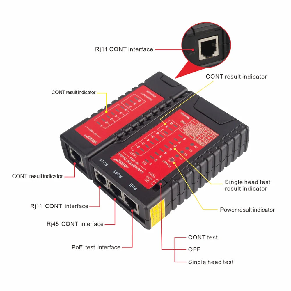 NOYAFA NF-468S Network Cable Tester RJ11 RJ45 Wire Detector Cat5 Cat6 Cable/Wire Continuity Detectors Fault Point Tester