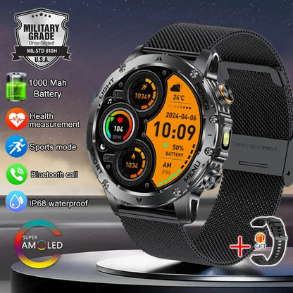 1.7" Large Screen Bluetooth Call Smart Watch Men‘s Sports Outdoor Flashlight 1000mAh Health Monitor Smartwatch for Man Male IP6