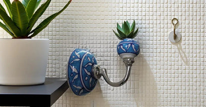 Handmade Blue Ceramic Modern Wall Hooks for Bathrobe Accessories Hotel & School Use Eco-Friendly Lightweight Luxury Gift