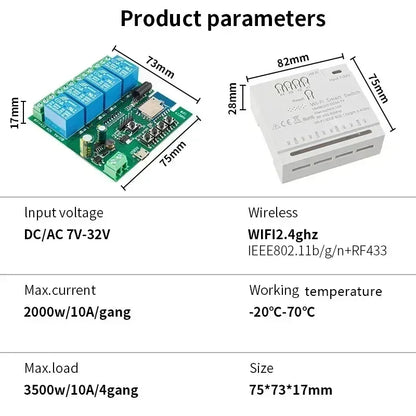 Tuya Smart Switch Wifi Garage Door Wifi Relay Switch Wifi RF 4 Channel Module 85-265V Wifi Curtain Module Wireless Switch