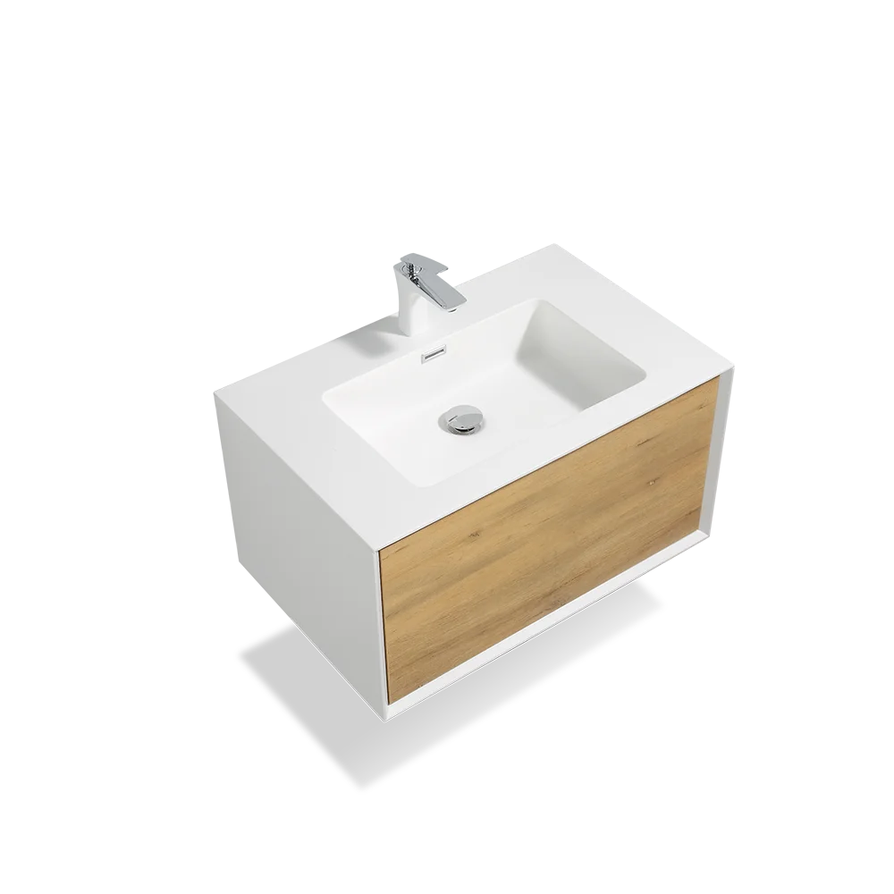 Commercial Sample Available 30 Inch Wall Hung Vanity Modern Bathroom Cabinet with Integrated Sink for Hotel Apartment Project