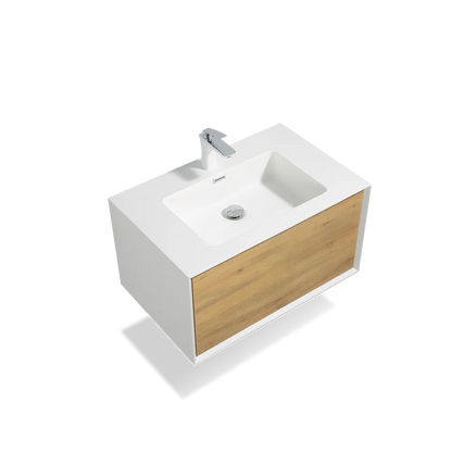 Commercial Sample Available 30 Inch Wall Hung Vanity Modern Bathroom Cabinet with Integrated Sink for Hotel Apartment Project