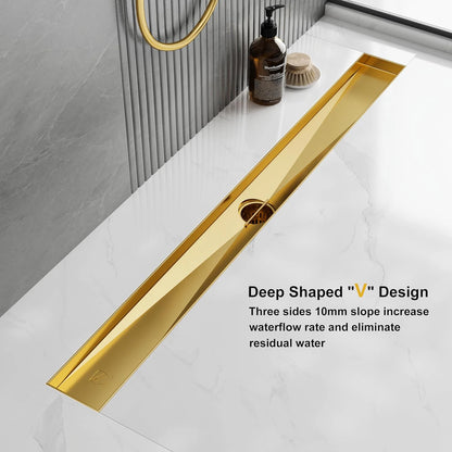 NEODRAIN 24 Inch Modern Design Golden 304 Stainless Steel Shower Drain with CUPC Certificate Ships From US Warehouse