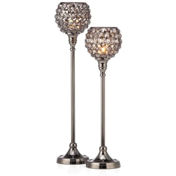 Luxury Silver Crystal Metal Goblet Candle Holders Weddings Christmas Anniversaries Tea Light Candle Stand Centerpieces