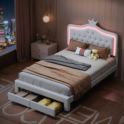 Rosahqnda Children bed Padded Single bed 90*200cm Double Bed 140*200cm girls bed Princesses bed Youth bed Frame PU