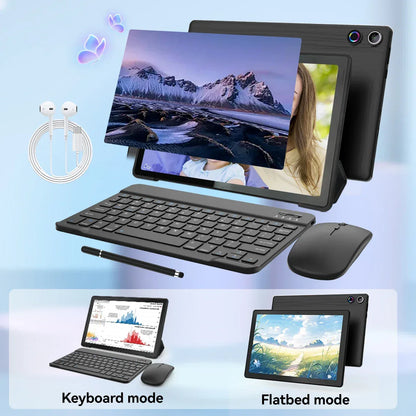 10.1 Inch Android 14 Tablet 12GB RAM 64GB ROM Face Unlock IPS HD Screen with Protective Case Stylus Keyboard Mouse Headphones