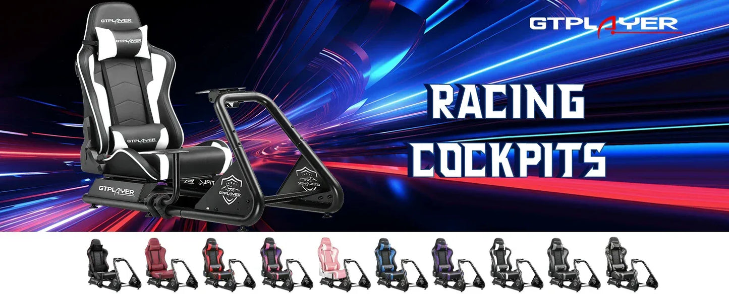 GTPLAYER Racing Simulator Cockpit with Seat, Sim Racing Cockpit Multi-function Adjustable Gaming Wheel Stand for G25 G27 G29