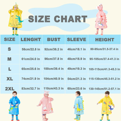 Kids Raincoat Waterproof Cute Dinosaur Space Design with Hood Big Space for Schoolbag and Transparent Brim for Children