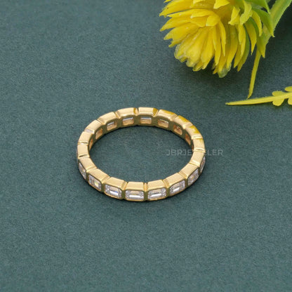 Trendy IGI Certified VVS Emerald Lab Grown Diamond 14k Solid Gold Bezel Set Wedding Band Ring Fine Fashion Luxury Women Jewelry