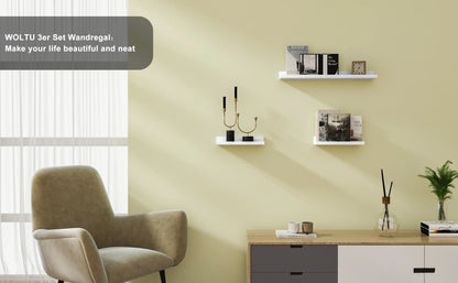 3PCS/Set White Floating Hanging Wall Shelf MDF Picture Magazine Photo Storage Shelf for Living Room Kitchen Bedroom Office